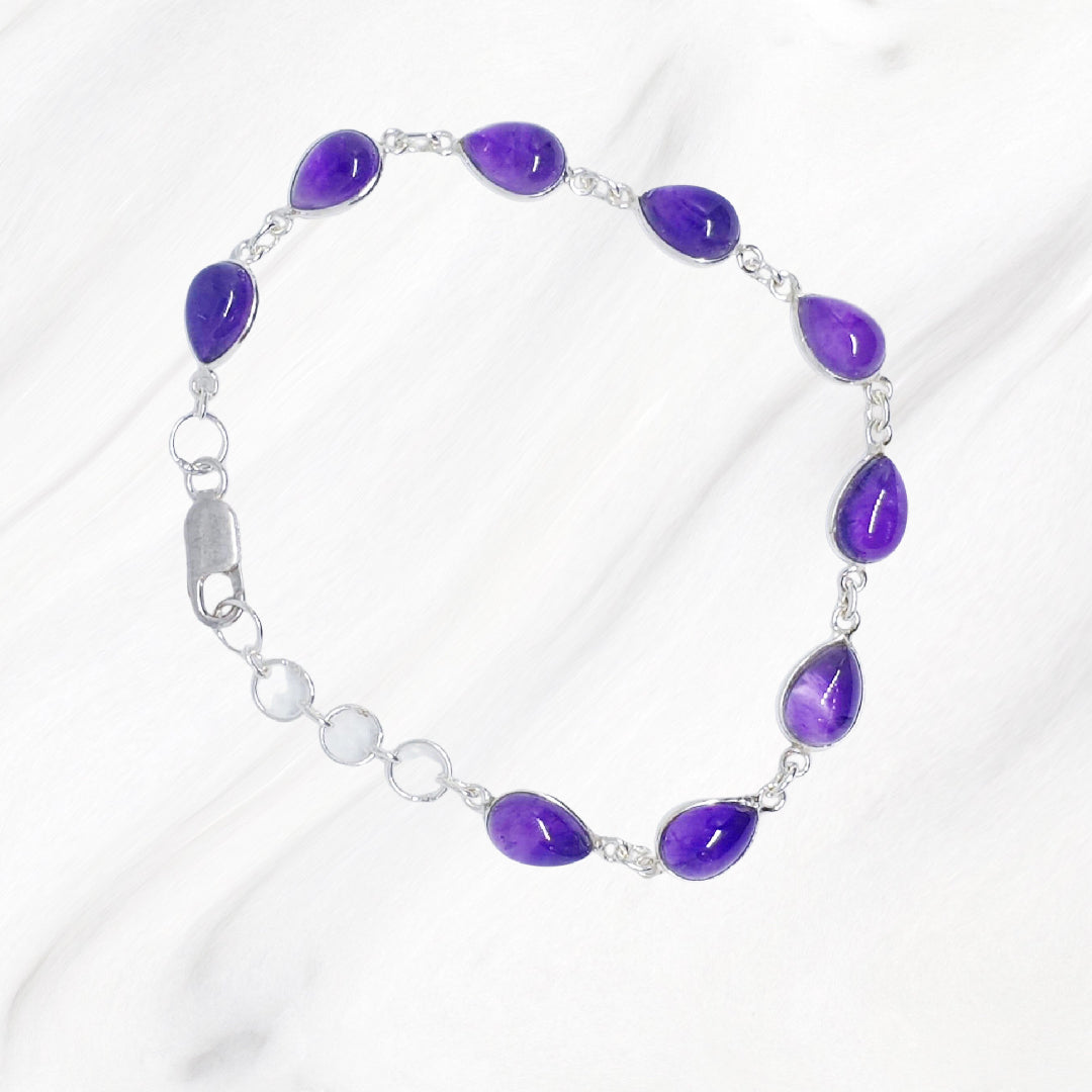 Amethyst Silver Bracelet - Teardrop