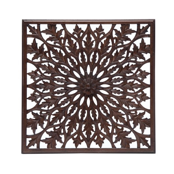 HandCarved Fleur Wood Mirrored Wall Hanging