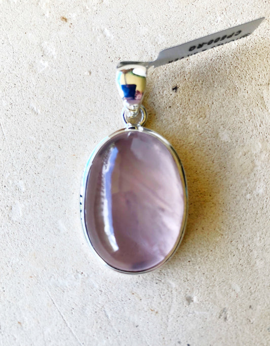 Rose Quartz Oval Pendant in Silver