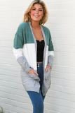 Boho Knitwear Cardigan - Green Gray Panel