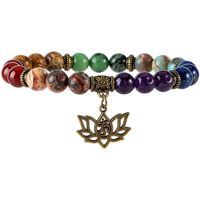 BRACELET SEVEN CHAKRA WITH LOTUS CHARM 8MM