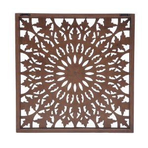 HandCarved Fleur Wood Mirrored Wall Hanging