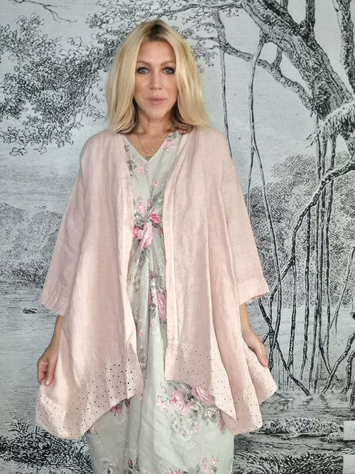 Italian Linen - PINK PLAIN LACE HEM JACKET