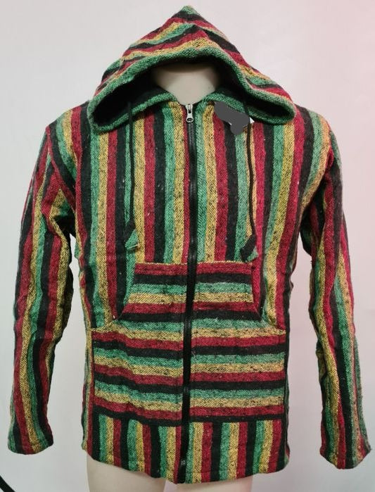 Striped velour lined zip front Jacket Boho Tibetan